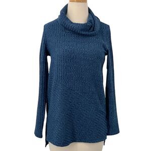 Soft Surroundings Women's Blue‎ Cowl Neck Tunic/Sweater Ribbed Hi-Low Size XS